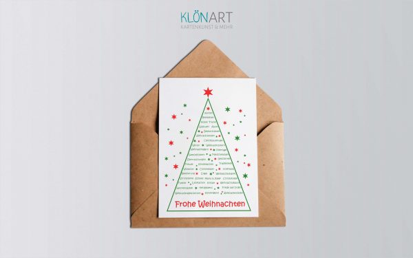 Frohe Weihnachten – Postkarte (Tannenbaum/Sterne) – KLÖNART